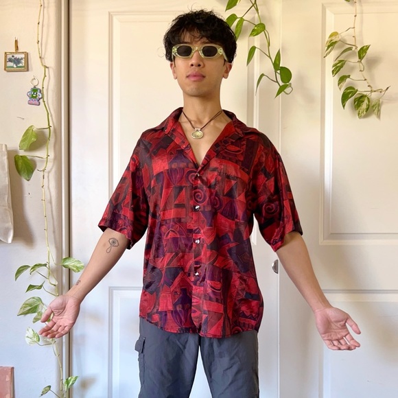 Vintage Y2K Silk Abstract Print Shirt - Picture 3 of 5